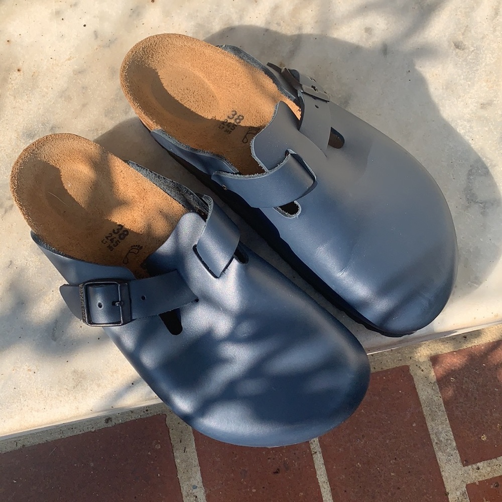 Blue Birkenstocks Boston’s size 38